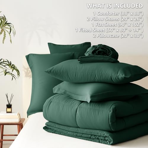 CozyLux Queen Comforter Set Emerald Green - 7 Pieces Bed in a Bag Queen, All Season Soft Bedding Sets, Oeko-Tex Certified Bed Set with Down Alternative Comforter, Sheets, Pillowcases & Pillow Shams CozyLux