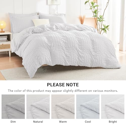 HYMOKEGE White King Size Comforter Set Seersucker 7 Pieces, All Season Luxury Bed in a Bag for Bedroom, Bedding Set with Comforters, Sheets, Pillowcases & Shams HYMOKEGE