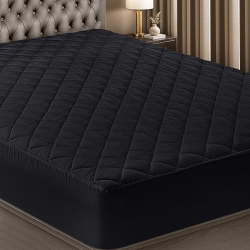 Utopia Bedding Quilted Fitted Mattress Pad, King Size, Elastic Fitted Mattress Topper Protector and Cover with Deep Pocket Stretches up to 16 Inches, Machine Washable (Black) Utopia Bedding