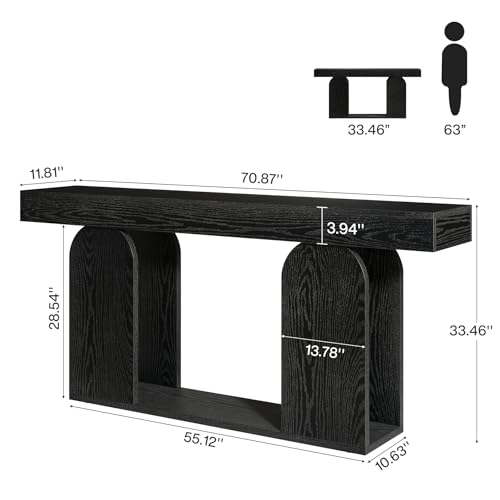 Tribesigns 70.9-Inch Extra Long Sofa Table, Farmhouse Console Tables with Wood Frame and Storage Shelf, 2-Tier Wood Table Behind Couch for Living Room, Hallway, Foyer, Black Tribesigns