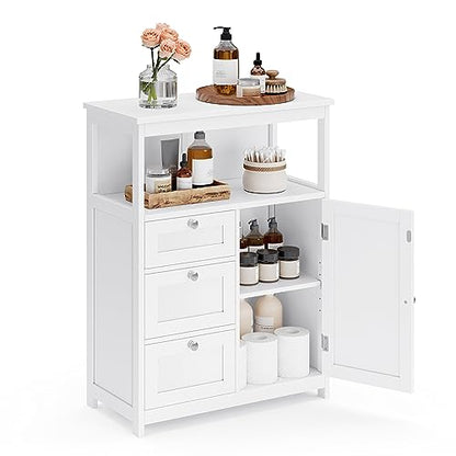 VASAGLE Bathroom Floor Storage Cabinet, Bathroom Storage Unit with 3 Drawers, Bathroom Cabinet Freestanding, Adjustable Shelf, 11.8 x 23.6 x 31.5 Inches, White UBBC542P31V1 - WoodArtSupply