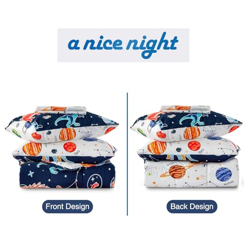 A Nice Night 5pc Glow in The Dark Kids Comforter Set,Dinosaur Galaxy Printed, Space Bedding Set Twin Size for Boys Girls Teen A Nice Night
