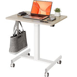 Claiks Mobile Standing Desk, Small Rolling Standing Desk with Wheels, Pneumatic Mobile Desks Workstation with Hook, Natural Claiks