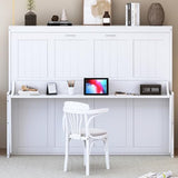 Merax Murphy Bed Queen Size with Desk, Wood Folding Wall Bedframe with Smooth Hydraulic Lift, for Small Bedroom, Guest Room, Home Office, White Merax