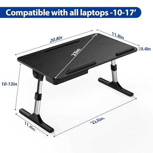 Besign LT05 Adjustable Laptop Table, Lap Desk, Portable Standing Bed Desk, Foldable Sofa Breakfast Tray, Notebook Computer Stand for Reading and Writing, Medium Size, Black BESIGN