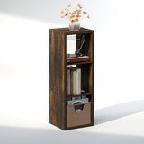 Furinno Cubicle Record Player Stand with Vinyl Storage, 3-Cube 1.2 Extra Thick Vinyl Record Storage, Open Back Media Shelf for CD DVD Blueray Game Disc, for Living Room, Home Office, Amber Pine Furinno