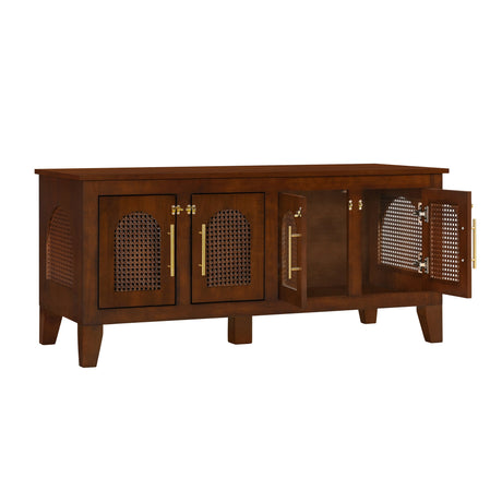 Lars Indoor Rattan Decorated Rubber Wood Dog Crate Cabinet Furniture HouseOfZazla