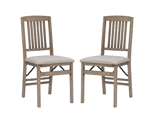 Linon Keira Wooden Folding Chair Upholstered Seat and Mission Back Set of 2, Dining Height, Rustic Natural & Beige Linon