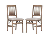 Linon Keira Wooden Folding Chair Upholstered Seat and Mission Back Set of 2, Dining Height, Rustic Natural & Beige Linon