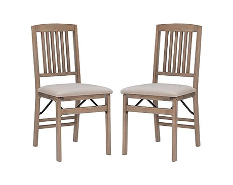 Linon Keira Wooden Folding Chair Upholstered Seat and Mission Back Set of 2, Dining Height, Rustic Natural & Beige Linon