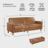 Lexicon 79"W Convertible Futon Sofa Bed, Loveseat, Faux Leather Upholstered Couch Sleeper, Adjustable Backrests, Padded Pocket Coil, Solid Wood Legs for Living Room, Bedroom, Apartment, Office, Camel Lexicon