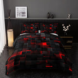 Nttopship Neon Red Black Comforter Set Twin Geometric Kids Bedding Set,3 PCS Geometry Honeycomb Bed Set Modern Quilt Set 1 Comforter 2 Pillow Cases Cool Room Decor All Season B-Side Black Nttopship