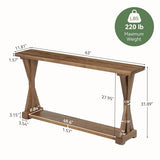 TRIBEWOOD Solid Wood Console Table for Entryway, 63-Inch Narrow Farmhouse Entryway Table with Storage, 2-Tier Sofa Console Behind Couch, for Living Room, Hallway, Easy Assembly, Rustic Brown TRIBEWOOD