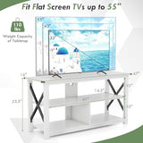 Tangkula Wood TV Stand with Open Shelves and X-shaped Frame, 3 Tier Entertainment Center for 55-Inch TV, Farmhouse TV Console Table, Open TV Stands for Living Room Bedroom (White) Tangkula