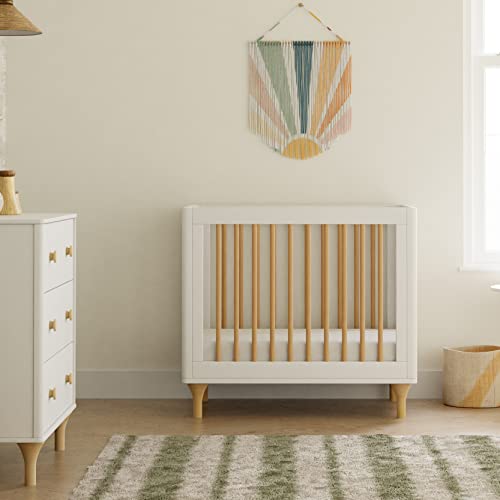 Babyletto Lolly 4-in-1 Convertible Mini Crib and Twin Bed with Toddler Bed Conversion Kit in White and Natural, Greenguard Gold Certified