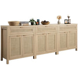 SICOTAS Sideboard Buffet Storage Cabinet Set of 3, Rattan Credenza Buffet Table, Boho Console Accent Cabinet with Doors and Drawer, Coffee Bar Cabinet for Kitchen Entryway Living Room, Natural SICOTAS