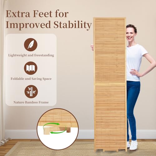 Bamboo Room Divider 8 Panel Wall Divider, 142'' W x 67'' H Folding Design with Extra Stable Base, 100% Bamboo Room Divider Screen for Room Separation, Chinese Room Partitions and Dividers Freestanding HOMSCREENER
