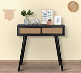 Console Table Small Entryway Table, 31" Console Tables for Entryway, Vanity Desk Rattan Dresser Side Table Black Entry Table Narrow Console Table Modern Hallway Table Boho Sofa Table for Living Room ZYBT