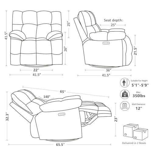 Pationate Oversized Rocker Recliner Chair,Power Swivel Recliner for Living Room,Overstuffed Extra Wide Rocking Recliners with Breathable Soft Fabric,Up to 350lbs (Power, White)