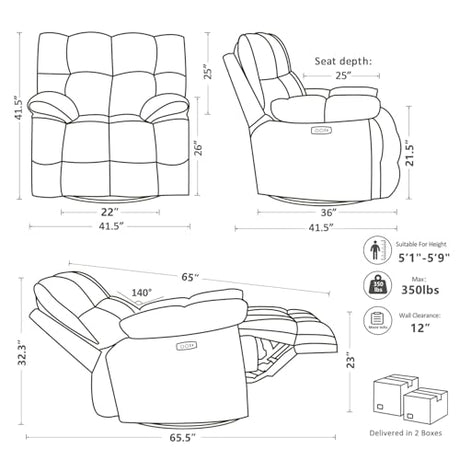 Pationate Oversized Rocker Recliner Chair,Power Swivel Recliner for Living Room,Overstuffed Extra Wide Rocking Recliners with Breathable Soft Fabric,Up to 350lbs (Power, White) Pationate