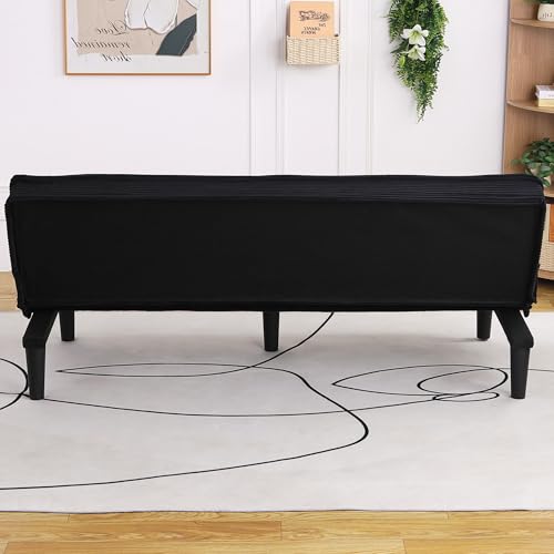 ODOLAR 66” Armless Corduroy Sofa Bed, 2-in-1 Convertible Sleeper Sofa with Tufted Back, Soft Skin-Friendly Fabric Small Futon for Apartments, Living Room, Bedroom (Black) ODOLAR