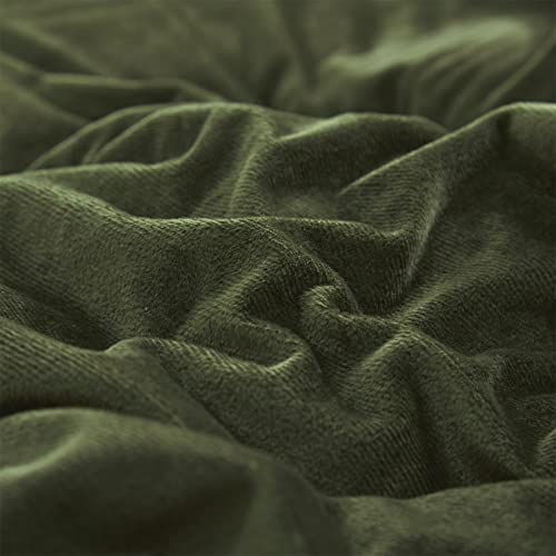 Luxlovery Army Green Velvet Comforter Set Queen Dark Green Flannel Bedding Comforter Blackish Green Minimalist Bedding Set Thick Soft Breathable Blanket Quilts Modern Winter Comforter for Women Men Luxlovery