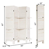 Giantex 4 Panel Room Divider with Shelve, Folding Privacy Screens, Wood Divider for Room Separation, 5.6 FT Foldable Wall Partition for Home Office Bedroom, White Giantex