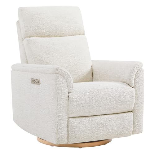 CHITA Power Swivel Glider for Adults with Nightlight, Nursery Recliner Chair with Power Headrest for Living Room, Bedroom, Water-Resistant Boucle Fabric, Boucle Fabric in Pearl