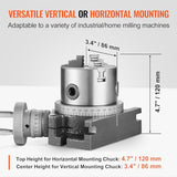 VEVOR Rotary Table for Milling Machines, 4''/ 100 mm, Horizontal Vertical Model Precision Milling Rotary Table, with 3.1''/80 mm 3-Jaw Chuck M10 T-Bolts Nuts, for Milling Engineering Indexing Tools VEVOR