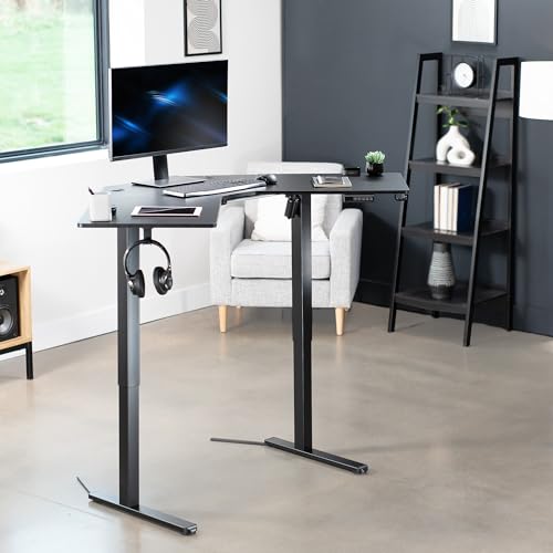 VIVO Electric Corner L-Shaped 47 x 47 in Standing Desk, Memory Height Adjustment, Black Top Black Frame, DESK-E1L94B VIVO