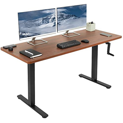 VIVO Manual Height Adjustable 60 x 24 inch Stand Up Desk, Dark Walnut Solid One-Piece Table Top, Black Frame, Standing Workstation with Foldable - WoodArtSupply