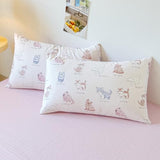 LIWHENHAO Cat Duvet Cover Set Queen 100% Cotton Bedding Cartoon Brown Gray Pink Pet Cats on White 1 Cute Kawaii Animal Comforter Cover Full 2 Pillowcases for Kids Girls Boys Woman LIWHENHAO