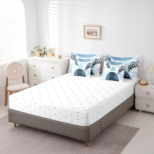 Boho Mid Century Bed in a Bag King Size Comforter Set 7 Pieces Abstract Geometric Modern Minimalist Bedding Sets,Geometric Line Art Sheet Set Circle Graphic Ombre Stripes Room Decor,Teal Blue Erosebridal