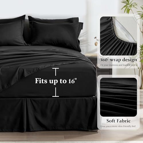Newspin Queen Comforter Set Black - Bed in a Bag Queen Size 8 Pieces, All Season Bed Set, Fluffy Comforter Set with Sheets, Sheet Set Quilt Blanket, Pillowcases & Shams & Bed Skirt Newspin