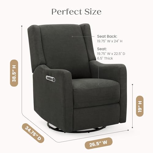 Delta Children Mercer Electronic Power Recliner and Swivel Glider with USB Port in LiveSmart Performance Fabric - Water Repellent & Stain Resistant, Dark Grey