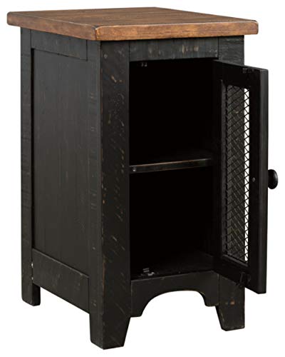 Signature Design by Ashley Valebeck Rustic Farmhouse Chair Side End Table with Cabinet Door, Distressed Black - WoodArtSupply