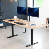 VIVO Manual Height Adjustable 71 x 30 inch Stand Up Desk, Reclaimed Wood Table Top, Black Frame, Standing Workstation with Foldable Handle, DESK-KIT-MB7P VIVO