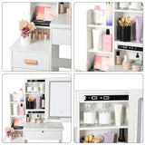 Vanity Desk with Sliding Mirror and Lights, Small Vanity Table Makeup Vanity Dressing Table, Makeup Vanity with Drawers & Shelves, Bedroom Dressing Table, Writing Desk Bedroom Essential (White) Altsuceser