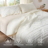 YIXWZAS Boho Queen Comforter Set Beige with Sheets, 3 Pieces Tufted Queen Comforter Sets Boho Bedding Cream Soft Warm Neutral Comforter Sets for All Seasons YIXWZAS