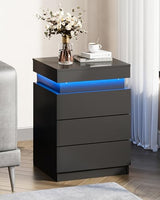 WLIVE Nightstand with Charging Station & LED Lights, Modern Night Stand with 3 Drawers and Sliding Top, Bedside Table End Table with Hidden Space for Bedroom, Living Room, Black WLIVE