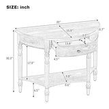 Anwick Vintage Half Moon Console Table with Shelves, Blue Mid Century Entry Way Table with Drawers & Storage, Classy Wooden Sofa Console Tables for Entryway Living Room Hallway & Foyer (Brown) Anwick