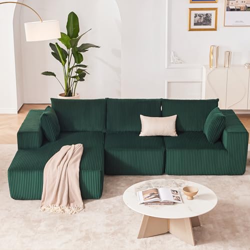 Huatean Home 108” Modular Sectional Sofa, Sponge Sectional Sofa Couch for Living Room, Modular L-Shape Sofa Couch with Chaise, DarkGreen Huatean Home