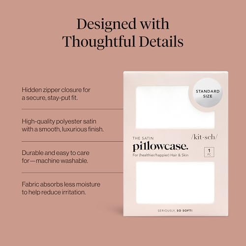Kitsch Satin Pillowcase with Zipper for Hair & Skin - Softer Than Silk Pillow Cases, Smooth Cooling Satin Pillow Case, Wrinkle-Free, Machine Washable - Pillow Cases Standard Size (19x26) - Ivory Kitsch