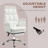 HOMCOM Executive Office Chair, PU Leather Ergonomic Office Desk Chair with Footrest, Reclining and Swivel Chair, White HOMCOM