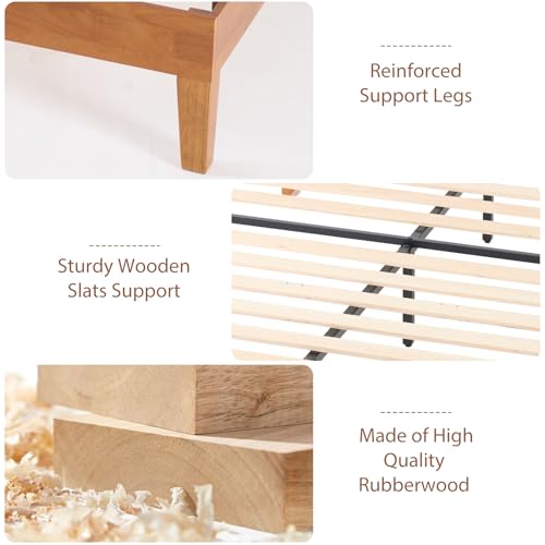 Sweetcrispy Solid Wood Bed Frame, Twin Size Bed Base with Wood Slat Support, Sturdy, Stylish & Noise-Free Design, No Box Spring Needed, Easy Assembly, Dark Brown Sweetcrispy