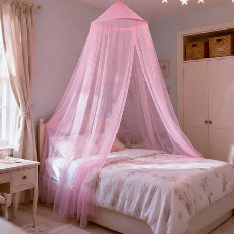 LionLively Pink Bed Canopy for Girls,Kids Princess Round Dome Bed Curtain, Dreamy Mosquito Netting for Girls, Bedroom Accessories, Ceiling Tent LionLively