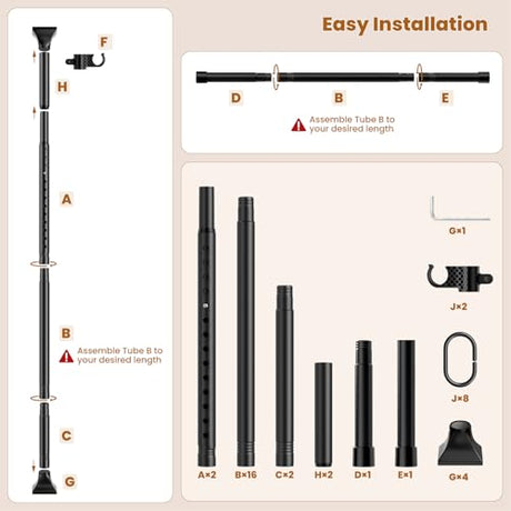 Abiglifty Room Divider Curtain Rods No Drilling, Adjustable 4-10Ft(H) Wall Divider for Room Separation, Temporary Privacy Tension Curtain Rods, Freestanding Space Room Separator, Black Abiglifty