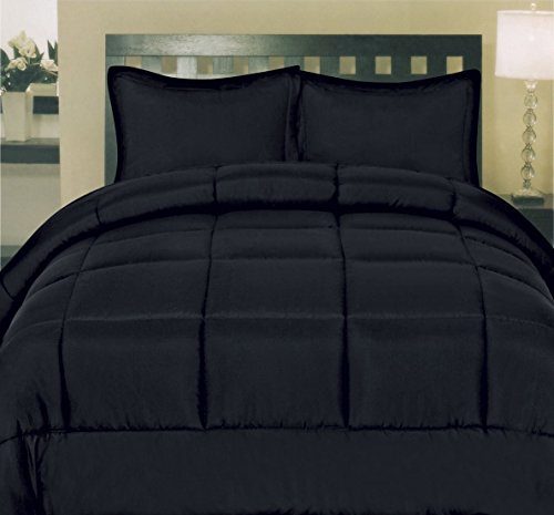 Sweet Home Collection 7 Piece Comforter Set Bag Solid Color All Season Soft Down Alternative Blanket & Luxurious Microfiber Bed Sheets, Black, Queen Sweet Home Collection