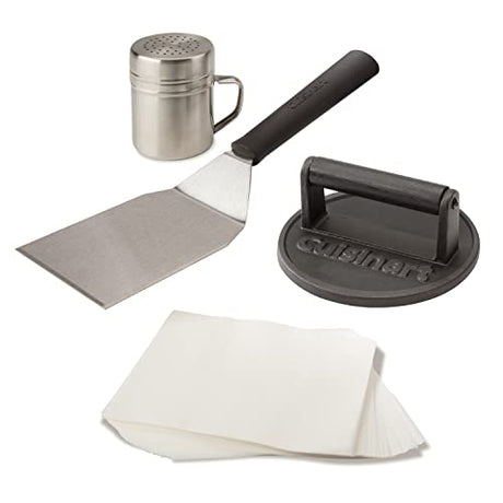 Cuisinart Smash Burger Kit, Cast Iron Burger Press, Spatula, Seasoning Shaker and Patty Papers, Perfect Burgers for Cookouts, Barbecues and Tailgates Cuisinart