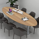 8 Person Conference Table with Power and Data | Brushed Silver Metal Bases | Harmony Series Modular Oval Meeting Table | Scratch-Resistant Thermally-Fused Laminate | Black Cypress - 10Ft SKUTCHI DESIGNS INC.